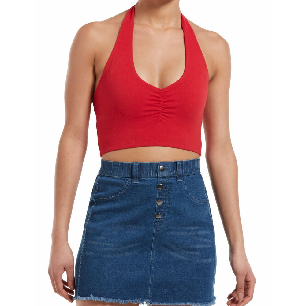 Hue Women's Ruched Blackout Cotton Halter Top